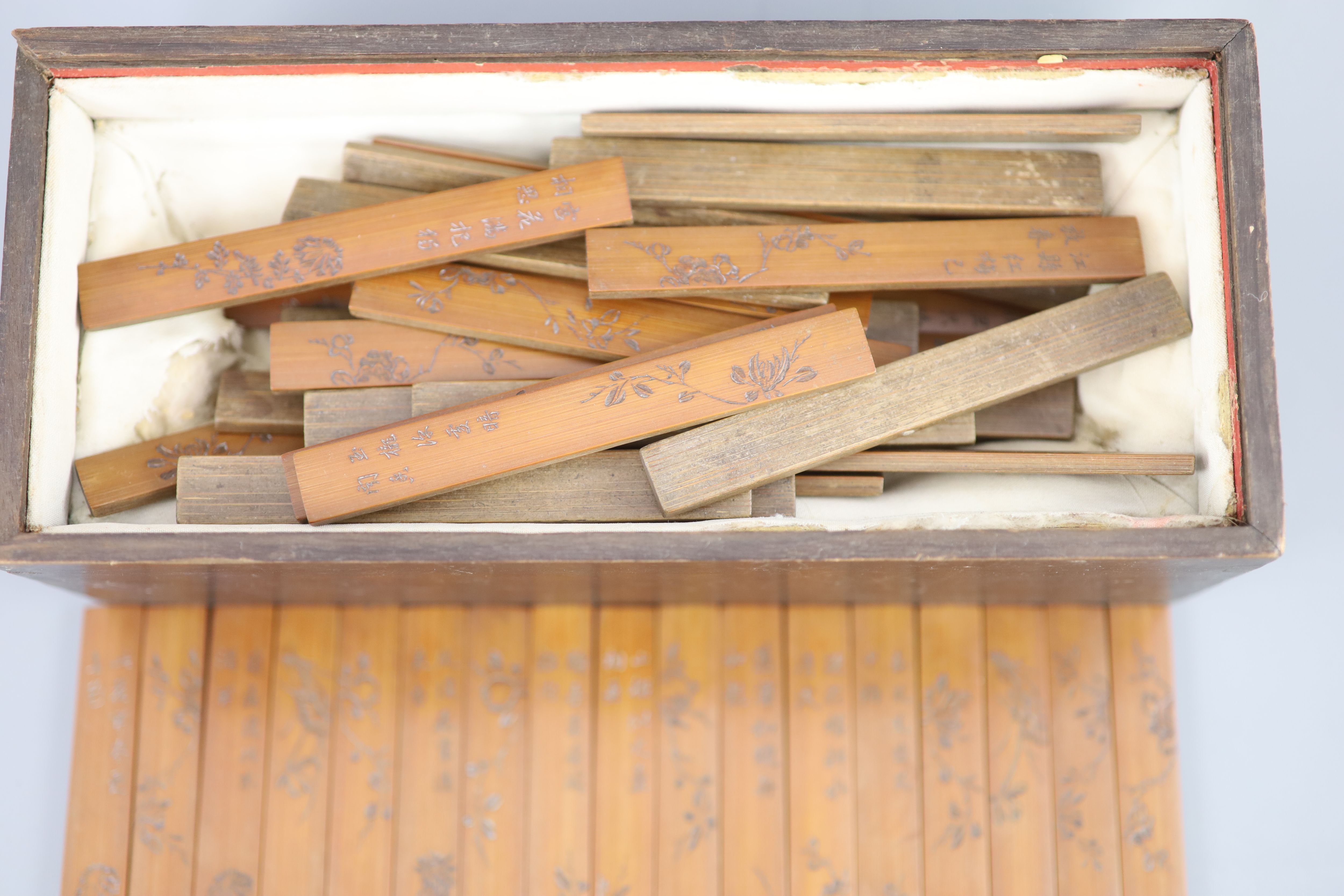 A set of sixty Chinese inscribed bamboo games counters or tallies, late Qing dynasty,